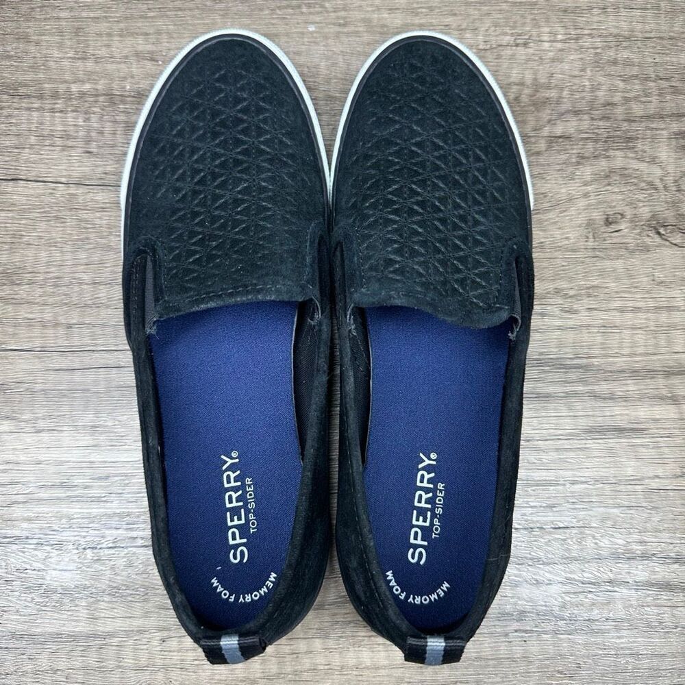 Sperry~Women's~Seaside Embossed‎ Suede Black Slip On Sneakers~Size 8.5 - Picture 5 of 8